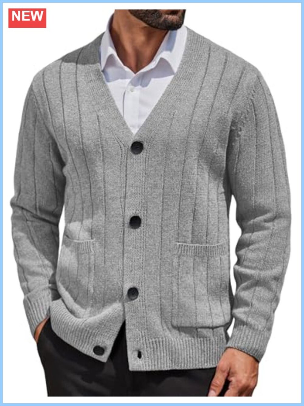 Men's Cable Knit V-Neck Cardigan Sweater with Pockets